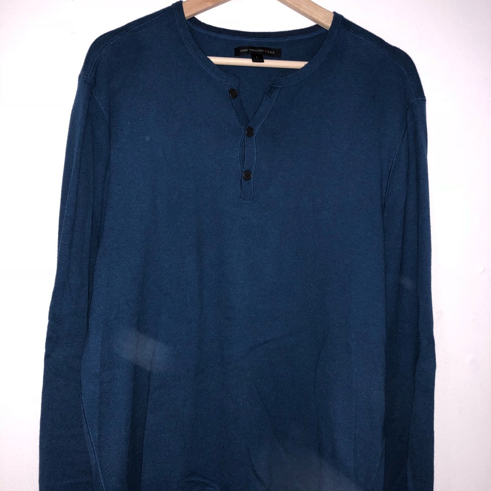 John Varvatos Blue Henley Sweater L